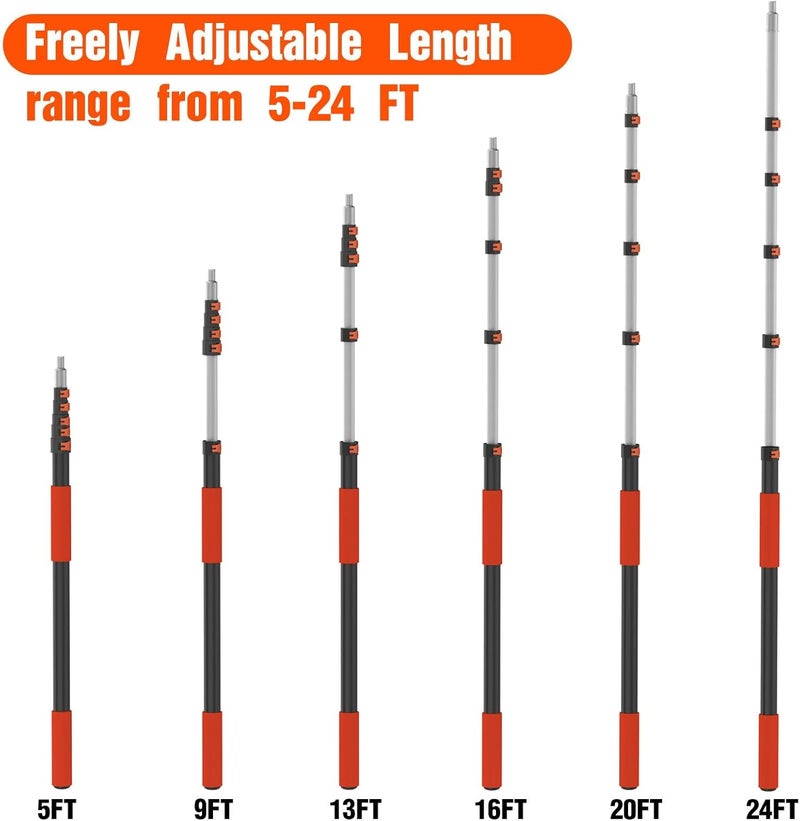 LAANPOLE Telescoping Pole, 5-24FT Aluminum Extension Pole(30FT Reach), Multi-Purpose Paint Roller for Painting, Dusting and Cleaning - Image 3